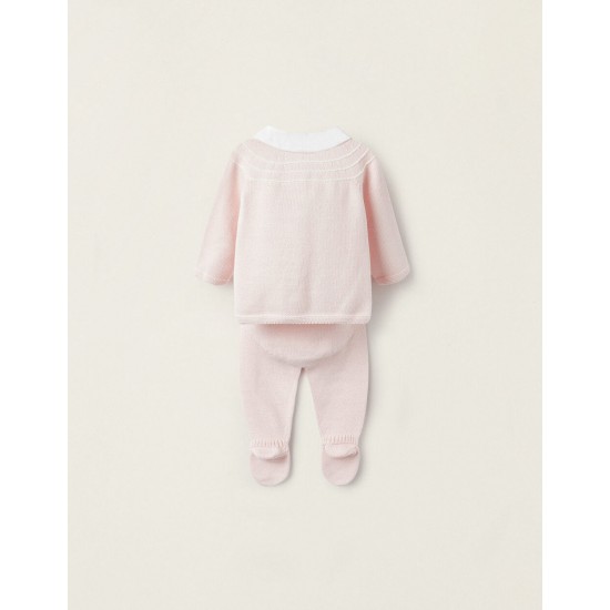 JACKET + PANTS WITH MESH FEET FOR NEWBORN, PINK