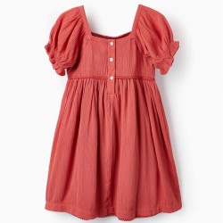 PLEATED DRESS WITH LACE FOR GIRLS, DARK PINK