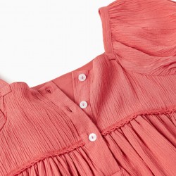PLEATED DRESS WITH LACE FOR GIRLS, DARK PINK