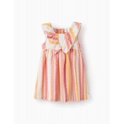 STRIPED DRESS WITH FRILLS FOR BABY GIRLS, MULTICOLOUR