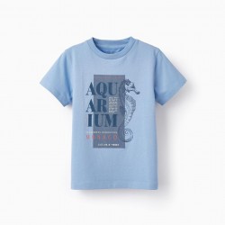 COTTON T-SHIRT FOR BOYS, 'AQUARIUM', BLUE