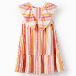 STRIPED DRESS WITH FRILLS FOR GIRLS, MULTICOLOUR