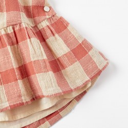 PLAID DRESS IN COTTON WITH RUFFLES FOR BABY GIRLS, BEIGE/SALMON
