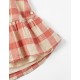 PLAID DRESS IN COTTON WITH RUFFLES FOR BABY GIRLS, BEIGE/SALMON
