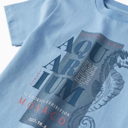 COTTON T-SHIRT FOR BOYS, 'AQUARIUM', BLUE