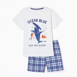COTTON PAJAMAS FOR BOYS 'OCEAN BLUE', BLUE/WHITE