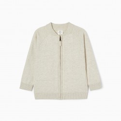 COTTON KNITTED JACKET FOR BOYS, BEIGE