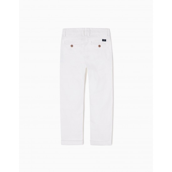 COTTON CHINO TROUSERS FOR BOYS 'STRAIGHT FIT', WHITE