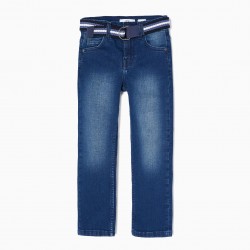 COTTON JEANS WITH BELT FOR CHILDREN 'STRAIGHT FIT', BLUE