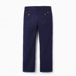 COTTON AND LINEN PANTS FOR BOY, DARK BLUE