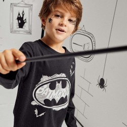 COTTON LONG SLEEVE T-SHIRT FOR BOYS 'BATMAN', BLACK