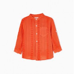 COTTON SHIRT WITH MAO COLLAR AND EMBROIDERY FOR BOYS, ORANGE