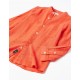 COTTON SHIRT WITH MAO COLLAR AND EMBROIDERY FOR BOYS, ORANGE