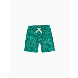 TWILL SHORT WITH TROPICAL PRINT FOR BOYS, GREEN