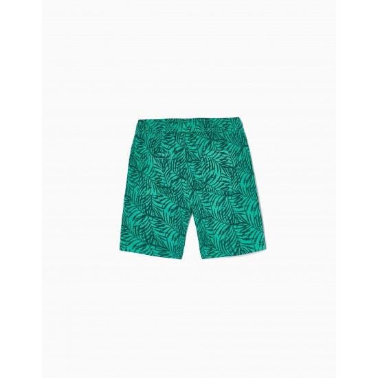 TWILL SHORT WITH TROPICAL PRINT FOR BOYS, GREEN