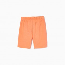 PACK 2 COTTON SPORTS SHORTS FOR BOY, GREY/CORAL