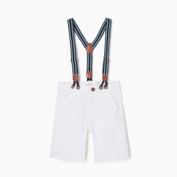 SHORTS WITH SUSPENDERS FOR BOY, WHITE