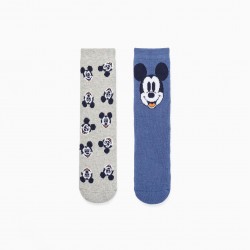 PACK 2 PAIRS OF NON-SLIP SOCKS FOR BOY 'MICKEY', BLUE/GREY