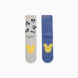 PACK 2 PAIRS OF NON-SLIP SOCKS FOR BOY 'MICKEY', BLUE/GREY
