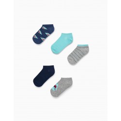 PACK 5 PAIRS OF SOCKS FOR BOY 'JAWS', BLUE/GREY