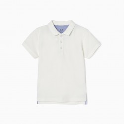 POLO WITH OXFORD DETAIL FOR BOY, WHITE