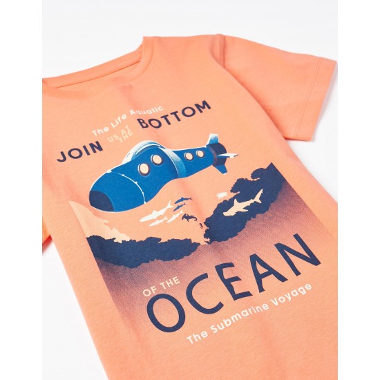 COTTON T-SHIRT FOR 'OCEAN' BOY, ORANGE
