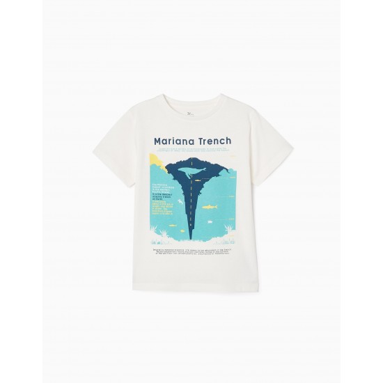 COTTON T-SHIRT FOR BOY 'MARIANA TRENCH', WHITE