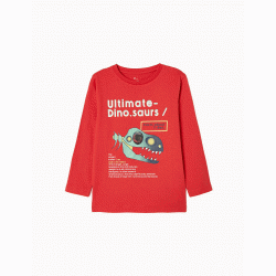 COTTON T-SHIRT FOR BOYS 'T-REX', RED