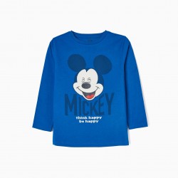 COTTON LONG SLEEVE T-SHIRT FOR BOYS 'HAPPY MICKEY', BLUE