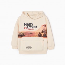 COTTON HOODIE FOR BOYS 'MARS ROVER', BEIGE