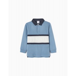LONG SLEEVE POLO IN COTTON FOR 'TENNIS' BOY, BLUE/WHITE