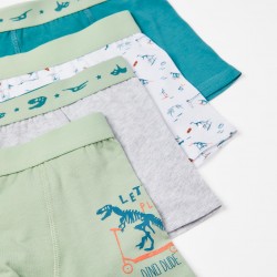 PACK 4 COTTON BOXERS FOR BOYS 'DINOSAURS', GREEN/WHITE/GREY