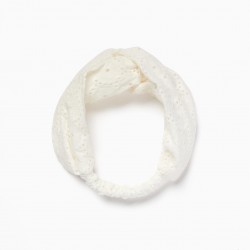 HAIR RIBBON WITH ENGLISH EMBROIDERY FOR BABY AND GIRL, WHITE