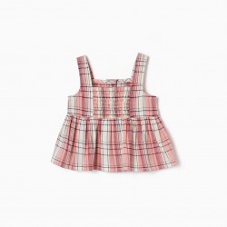 TOP WITH PLAID COTTON STRAPS FOR BABY GIRL, PINK
