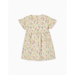 FLORAL COTTON DRESS FOR BABY GIRL, BEIGE