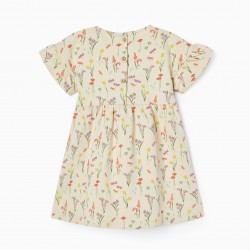FLORAL COTTON DRESS FOR BABY GIRL, BEIGE