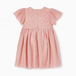 TULLE SEQUINED DRESS FOR BABY GIRL, PINK/GOLD