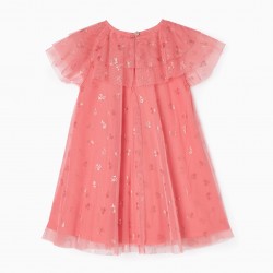 TULLE DRESS WITH FLOWER PRINT FOR BABY GIRL, PINK