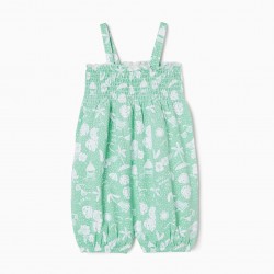 COTTON STRAP OVERALLS FOR BABY GIRL 'TROPICAL', GREEN