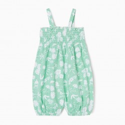 COTTON STRAP OVERALLS FOR BABY GIRL 'TROPICAL', GREEN