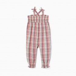 PLAID COTTON JUMPSUIT FOR BABY GIRL, PINK