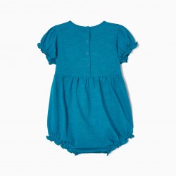 COTTON JUMPSUIT FOR BABY GIRL, TURQUOISE BLUE