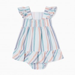DRESS + STRIPED COTTON DIAPER COVER SET FOR BABY GIRL 'YOU&ME', WHITE/BLUE