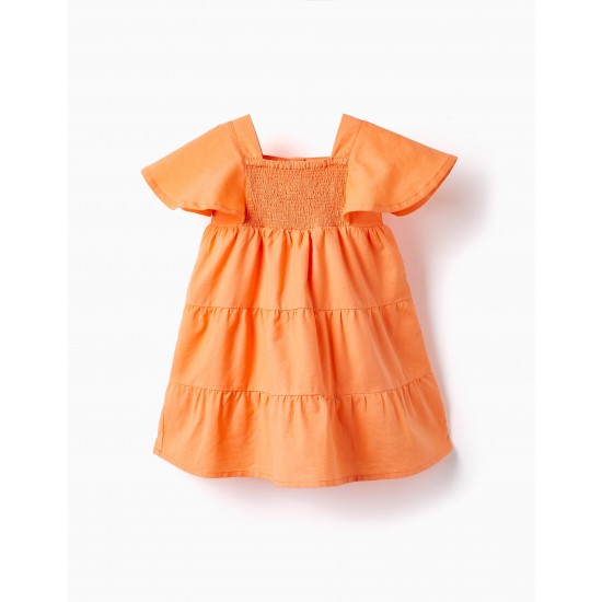 COTTON DRESS WITH SMOCK FROWN FOR BABY GIRL, ORANGE