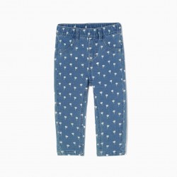 COTTON JEGGINGS WITH FLOWERS FOR BABY GIRL, BLUE