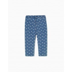 COTTON JEGGINGS WITH FLOWERS FOR BABY GIRL, BLUE
