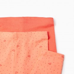 PACK 2 COTTON LEGGINGS FOR BABY GIRL 'MAXI NATURE', CORAL
