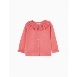 RUFFLED KNITTED JACKET FOR BABY GIRL, PINK