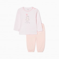 BABY GIRL PAJAMAS 'LITTLE BEAR AND HEART', PINK/CORAL