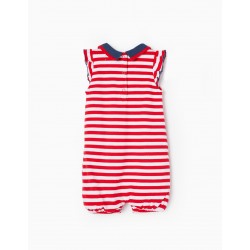 STRIPED COTTON PIQUÉ JUMPSUIT FOR BABY GIRL, WHITE/RED
